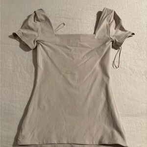 Babaton Cream Short Sleeve Square Neck Top